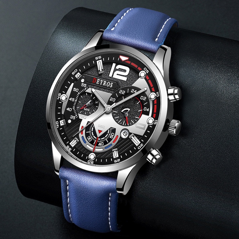 HARGA TERBAIK✅ Jam Tangan Pria Elegan Aksen Emas Tali Kulit Premium Kombinasi Sempurna Gaya Mewah Fungsionalitas Klasik JPD-02