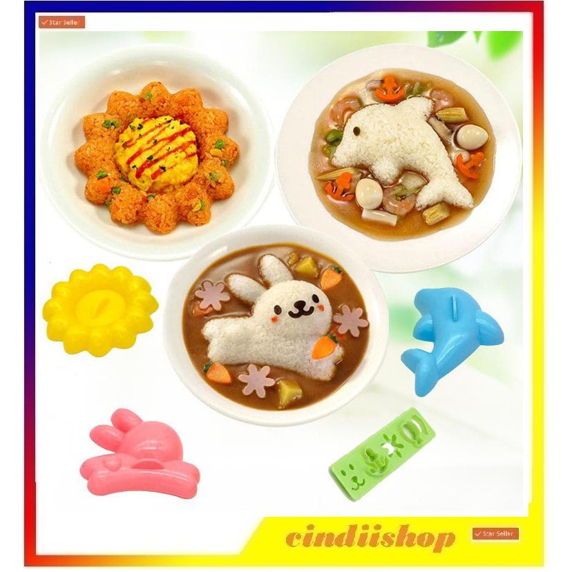 Cetakan Nasi 4 in 1 bento bekal 4in1 set makan anak rice mold puding travel makanan jelly cetak kue