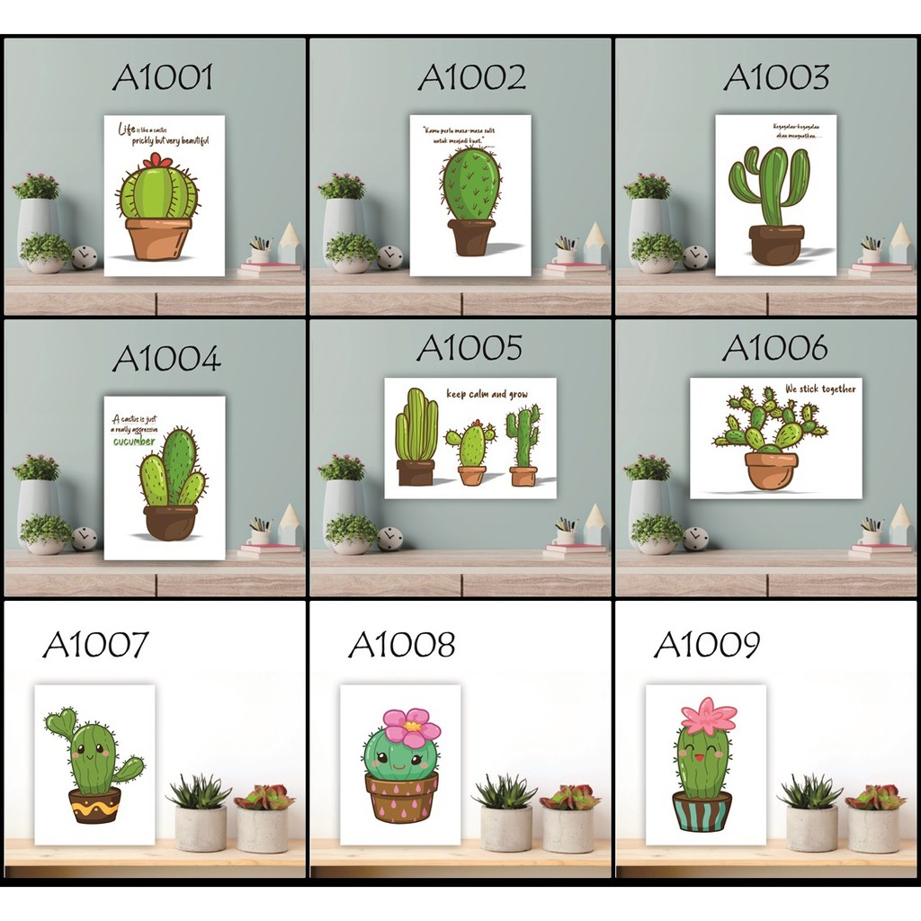 Frame Hiasan Dinding Aesthethic Wall Decor Minimalis Pajangan Rumah Dekorasi Poster Mini Cute Cactus Kaktus Sukulen Quotes Tanaman 3D Kayu Tebal 20 x 30 - 30 x 40