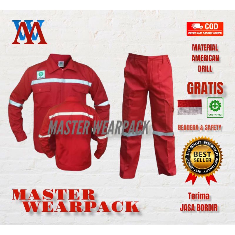 Jual Wearpack Safety Setelan Warna Merah Lengan Panjang Shopee Indonesia