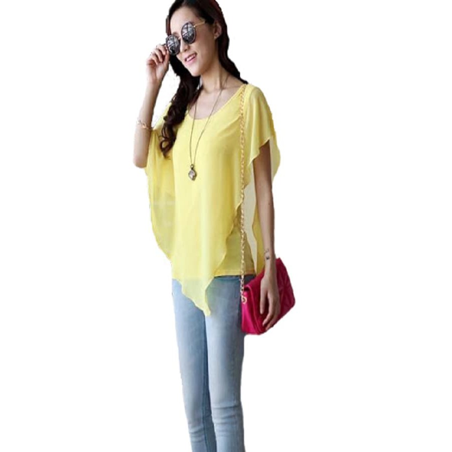 Fashion Blouse Korea Sifon Kombinasi Jersey Model Sayap/Wings Okechuku - Maroon
