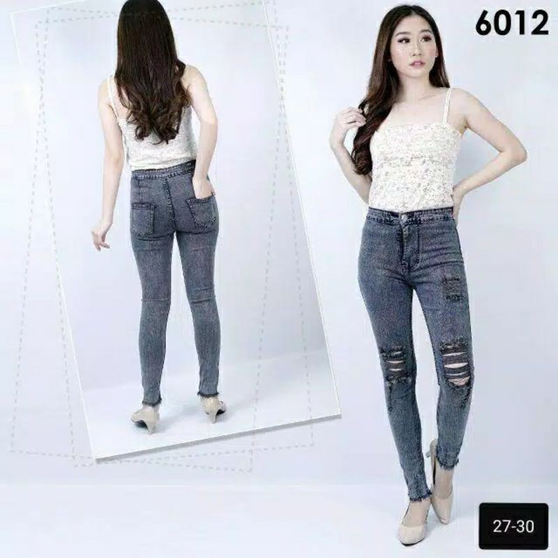 (27-30)Premium high Waist snow sobek jeans wanita celana panjang highwaist Levis