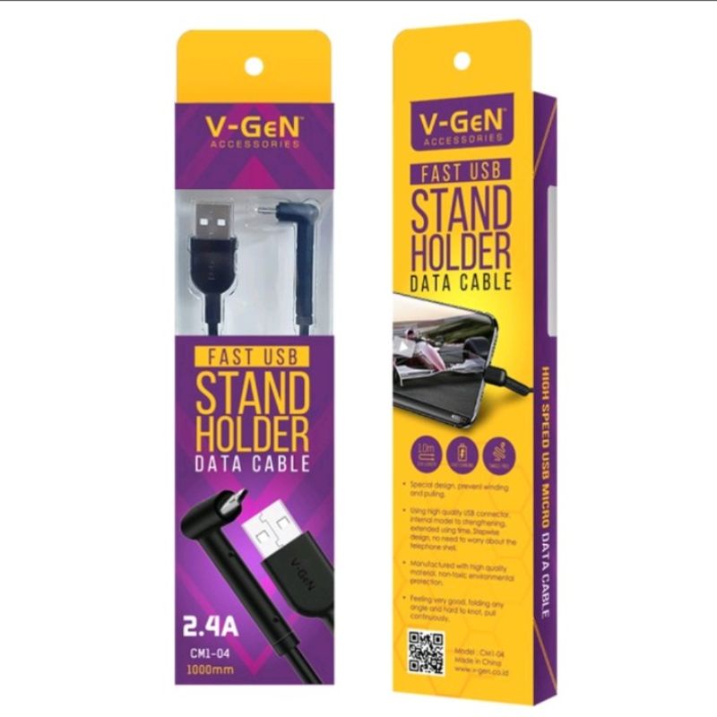 Kabel Data Micro USB Vgen CM1-04 V-GeN Fast Charging 2.4A Stand Holder panjang 1M