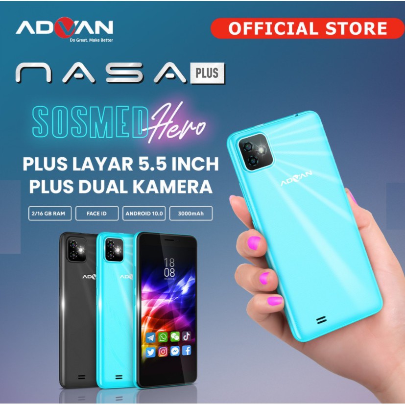 HP ADVAN NASA PLUS RAM 2GB/16GB 4G LTE 5MP DUAL REAR CAMERA FACE ID ANDROID 10 GARANSI RESMI
