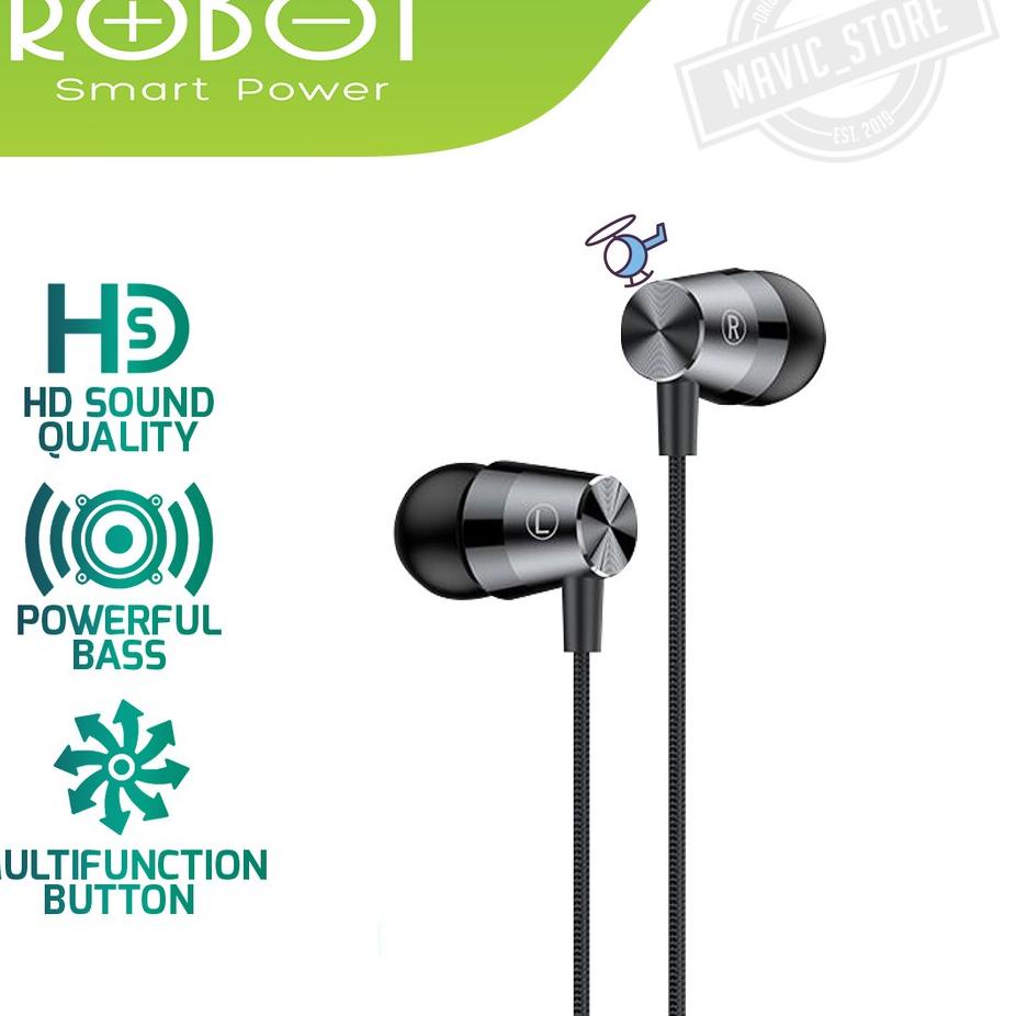 Harga Meriah Headset ROBOT RE101S Wired Handsfree Earphone Subwoofer Bass Headphone Black