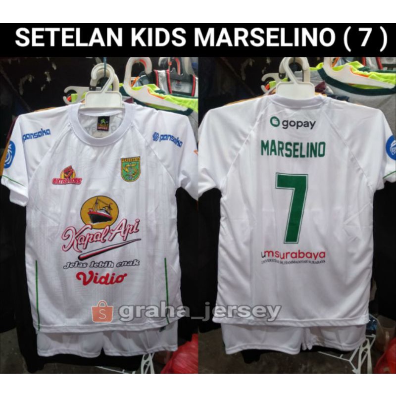 Jersey Kids Persebaya MARSELINO Away 2021 - 2022 BRI Liga 1 Putih Setelan Anak Lokal