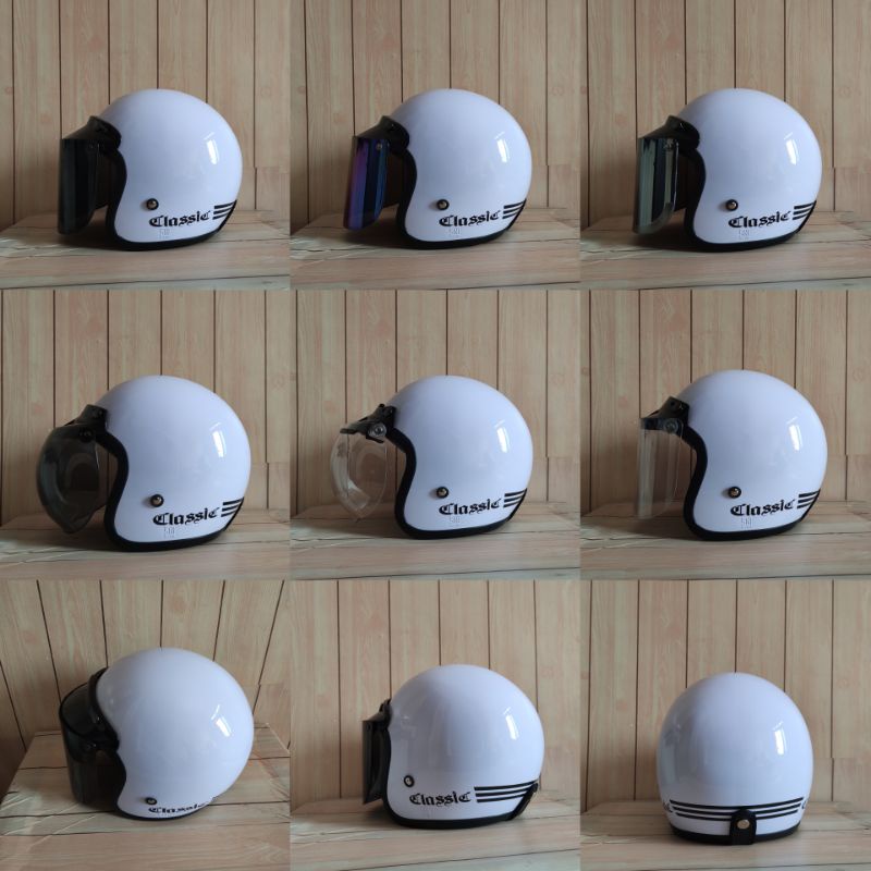 helm bogo retro clasik dewasa warna putih glosy untuk pria atau wanita