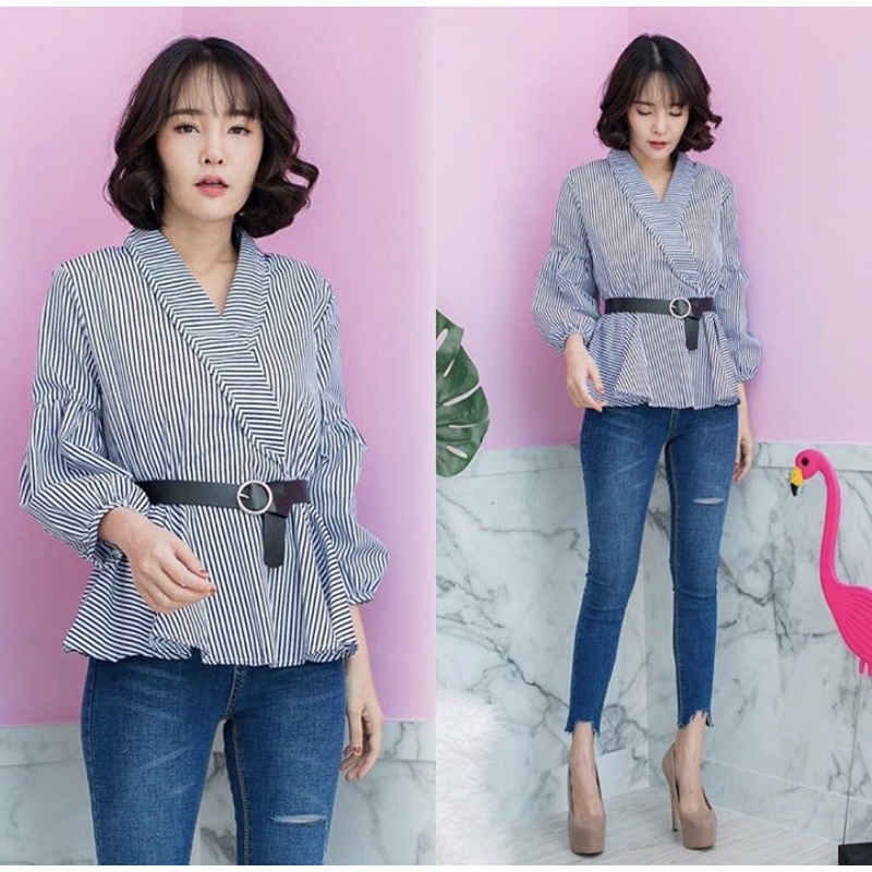 atasan 2in1 / blouse salur free ring belt