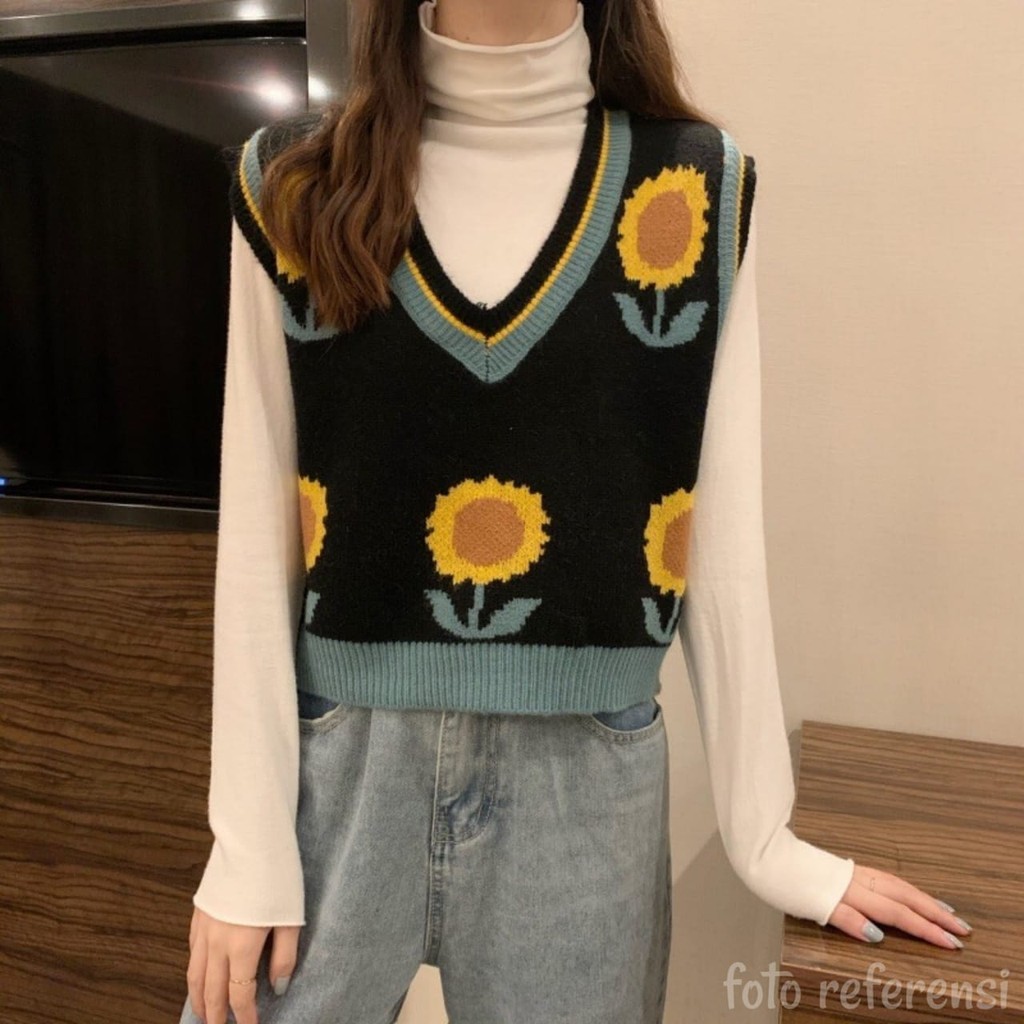 Rompi rajut motif bunga matahari gaya korea untuk wanita /sunflower vest