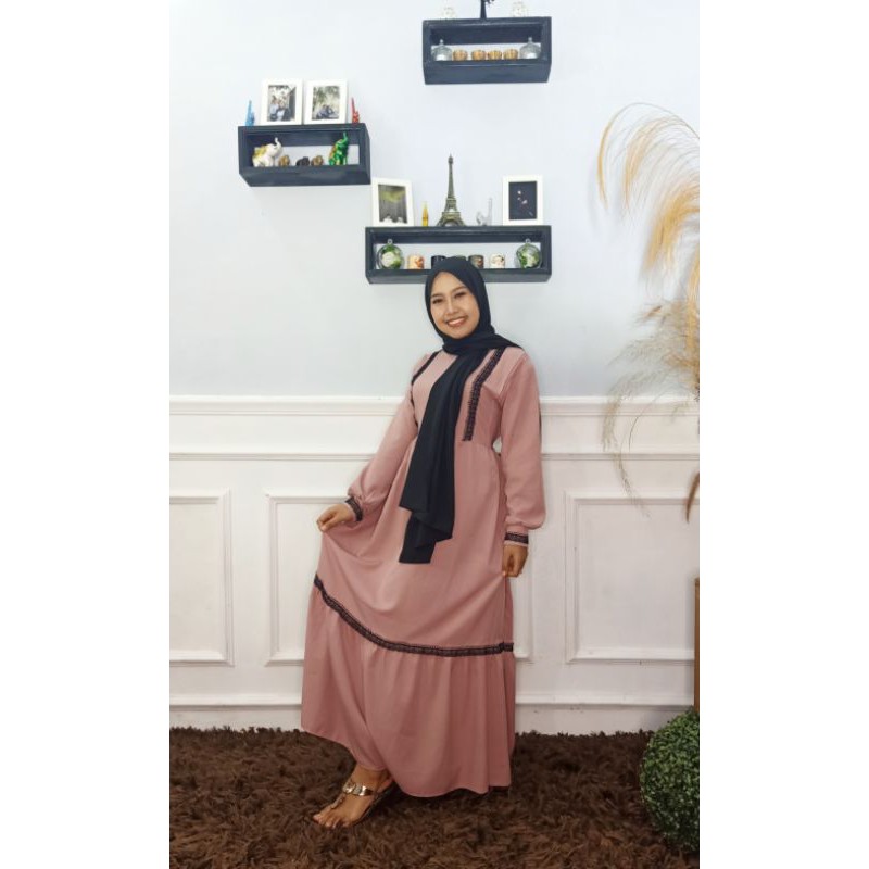 GAMIS LIST RENDA HITAM MOSCREPE PREMIUM BUSUI FRIENDLY