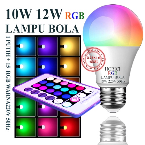 MEREK HORICI ASLI E27 7W LAMPU BOLA, LAMPU KENDALI JARAK JAUH RGB, RGBW  RGB WARNA WARNI