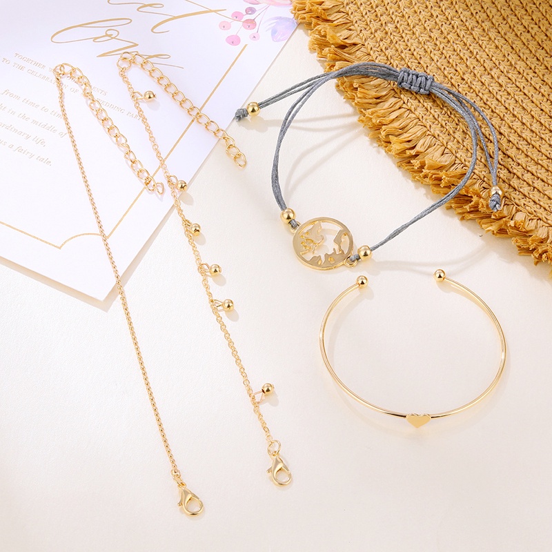 4Pcs Fashion Emas Cinta Pembukaan Vintage Gelang Set Wanita Perhiasan Aksesoris