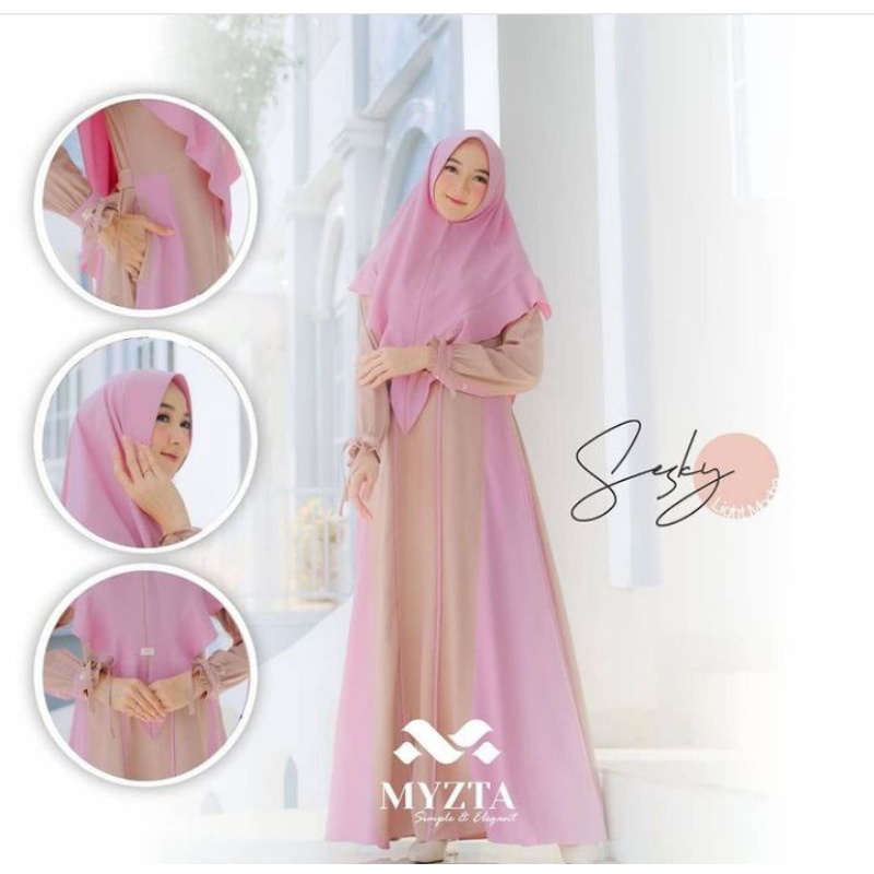 PROMO GAMIS SET KERUDUNG DRESS SETELAN WANITA HIJAB SESKY MYZTA MURAH