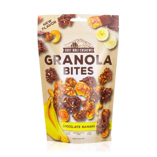 East Bali Cashews Granola BITES CHOCOLATE BANANA 125gr (TERBARU) - ChocolateBNN