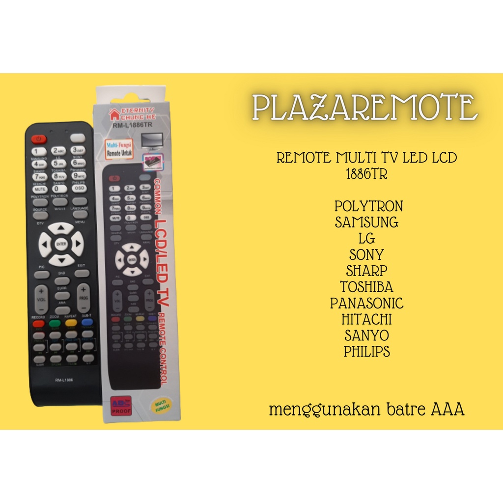 REMOTE TV LCD LED MULTIFUNGSI POLYTRON SAMSUNG LG SONY SHARP TOSHIBA TANPA SETTING 1886