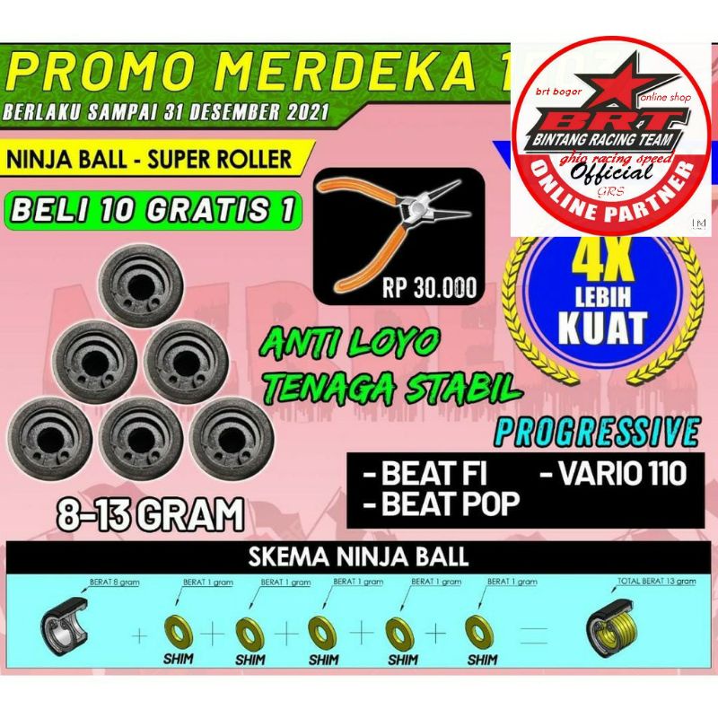 Roller BRT Ninja Ball Beat fi esp 2013-2019 Scopy fi esp 2013-2019 Vario karbu 110 dan esp Beat pop spacy fi Beat Street fi Roller Ninja Ball BRT ori original Super Roller Ninja Ball Beat fi Roller seting Roler brt beat fi Roler Brt Beat fi Loler brt beat