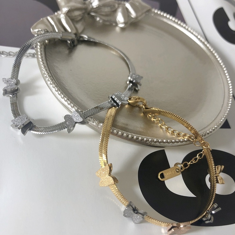 Gelang tangan gepeng lima kupu titanium korea anti karat