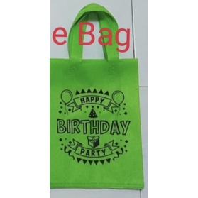 Tas Goodie Bag Ulang Tahun Handle Lipat Samping 25x35x8 70gsm - Tas Spundbond Ultah- Tas Kain Motif-Hijau