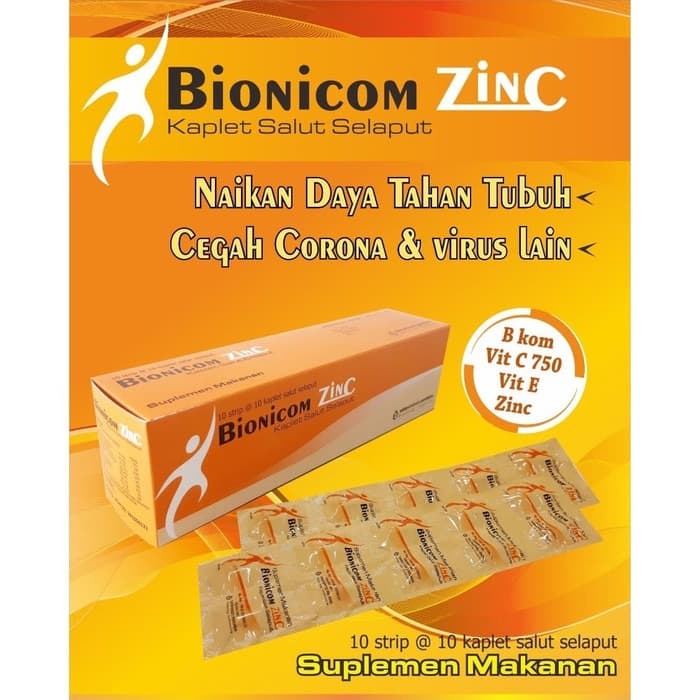 BIONICOM ZINC - VITAMIN C 750MG, VITAMIN B KOMPLEKS, ZINC, DAN VITAMIN E - 1 STRIP/10 TABLET