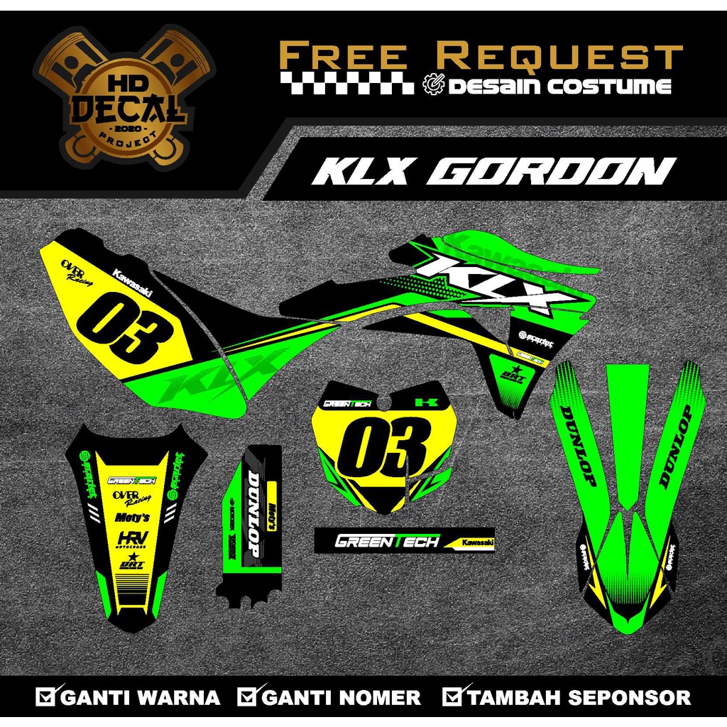 DECAL KLX GORDON HIJAU KUNING GREENTECH FULL BODY FREE DESAIN