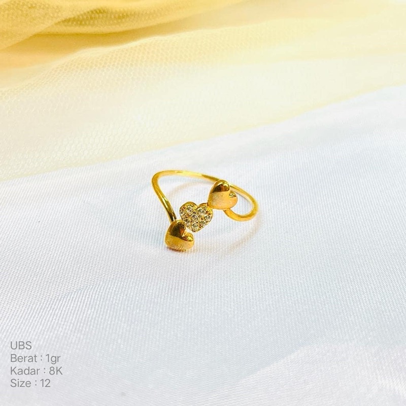 Perhiasan Cincin Emas 3 Love Kombinasi Mata UBS 8k/375