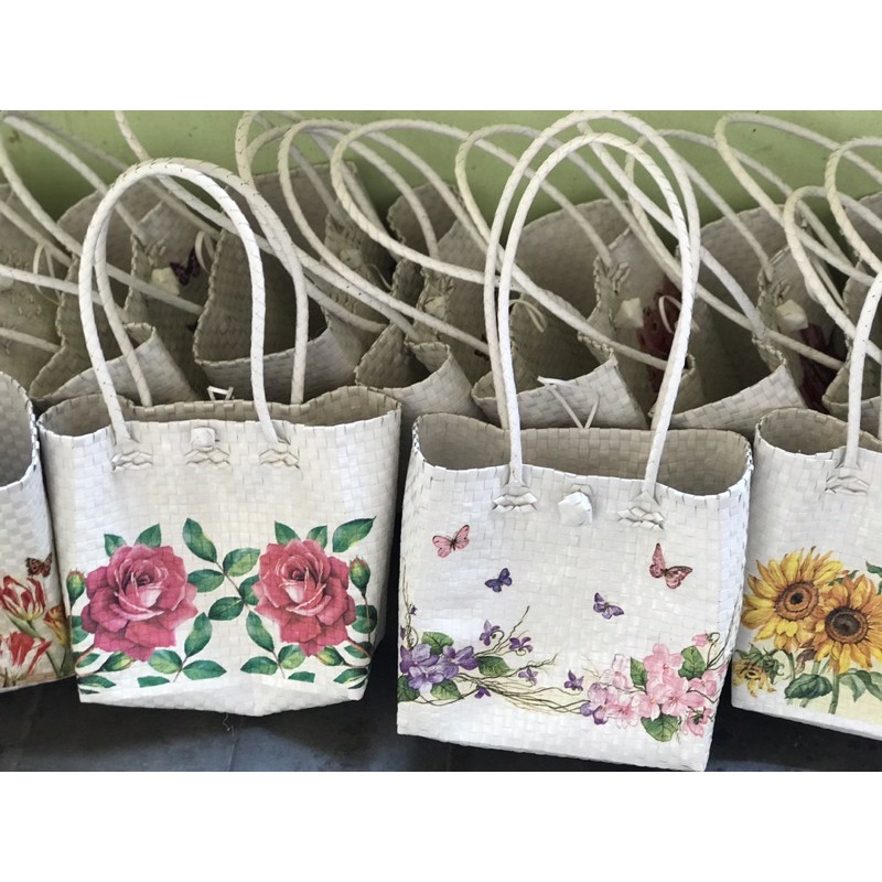 tas anyaman decoupage putih plastik anyam belanja