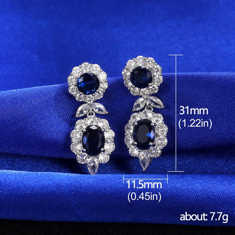 Anting Menjuntai Bahan Cubic Zirconia Warna Biru Untuk Wanita