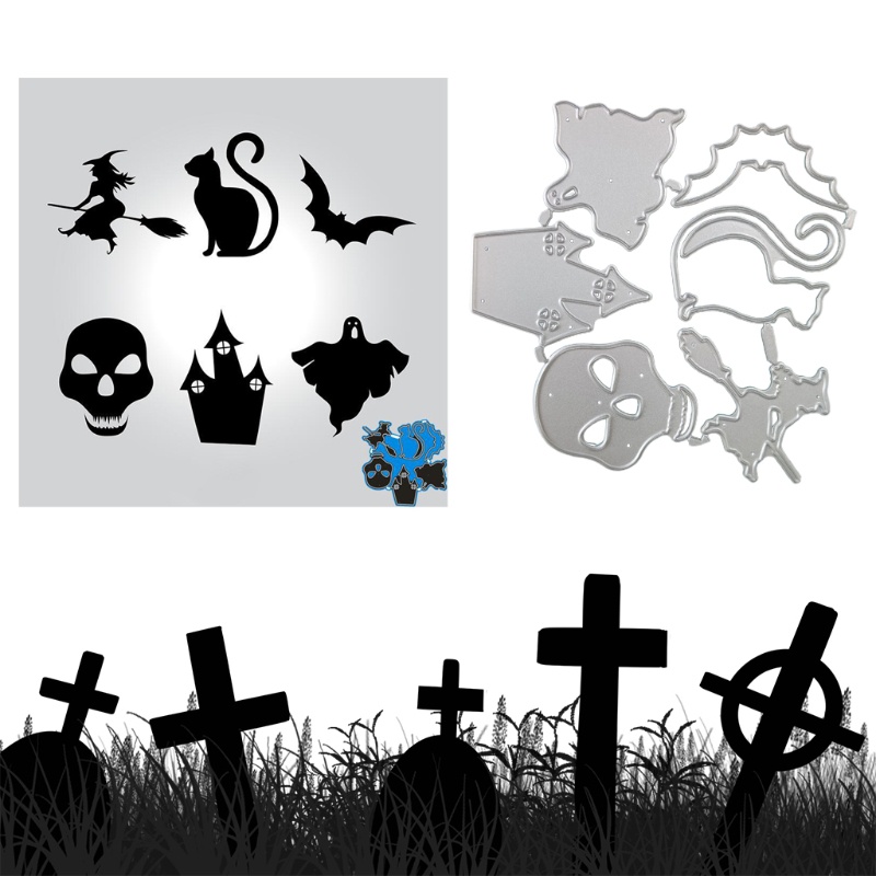 Cetakan Stensil Cutting Dies Motif Tengkorak Halloween Bahan Metal Untuk Scrapbook / Craft DIY / Embossing