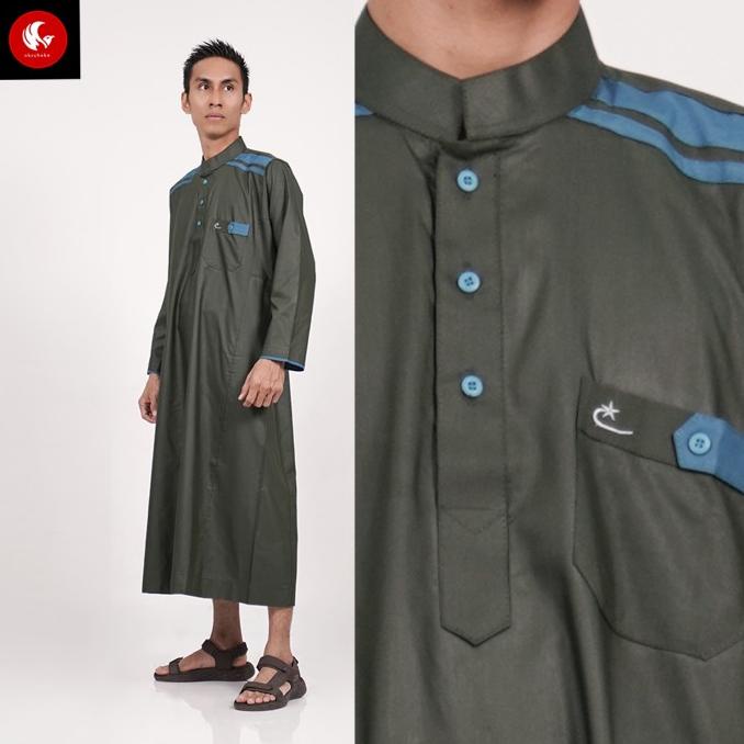 Jubah Cordova Hijau Botol Al-Isra Pakaian Gamis Pria Muslim - Hijau Tua, M