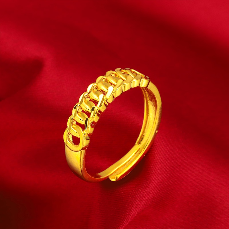 Cincin Model Twist Lapis Emas 24K Gaya Retro Adjustable