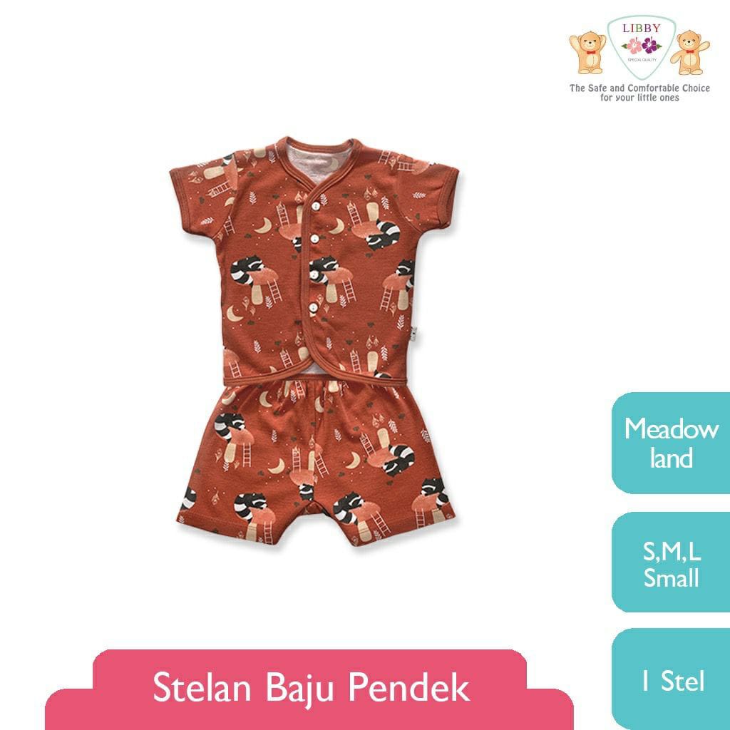 Libby Stelan Baju &amp; Celana Pendek Kancing Depan Meadow Land Series (Satu Set Isi 3Pcs)