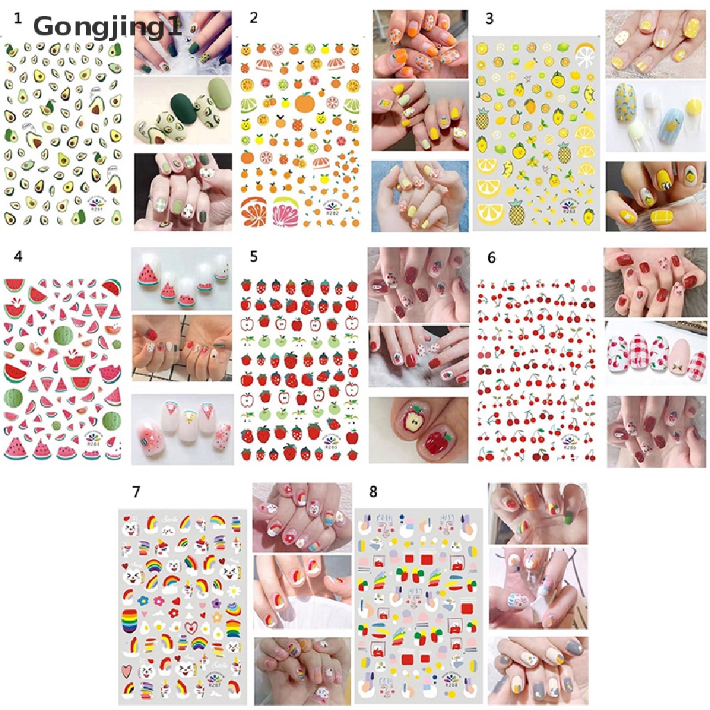 Gongjing1 1 Lembar Stiker Kuku Motif Alpukat / Kaktus / Bunga / Buah Untuk Manicure