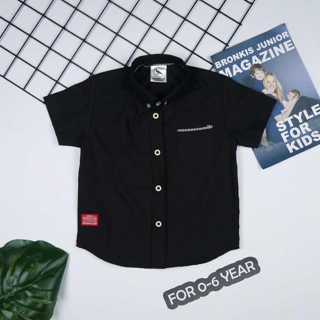 Bronkis Junior Kemeja  Anak  Laki  Laki  premium Hitam Stripe 