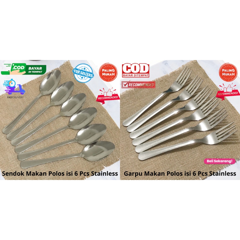 [BISA COD] PROMO Sendok Garpu Makan Polos Isi 12 Pcs Stainless Tebal Anti Karat Alat Makan Berkualitas Harga Murah Terjangkau