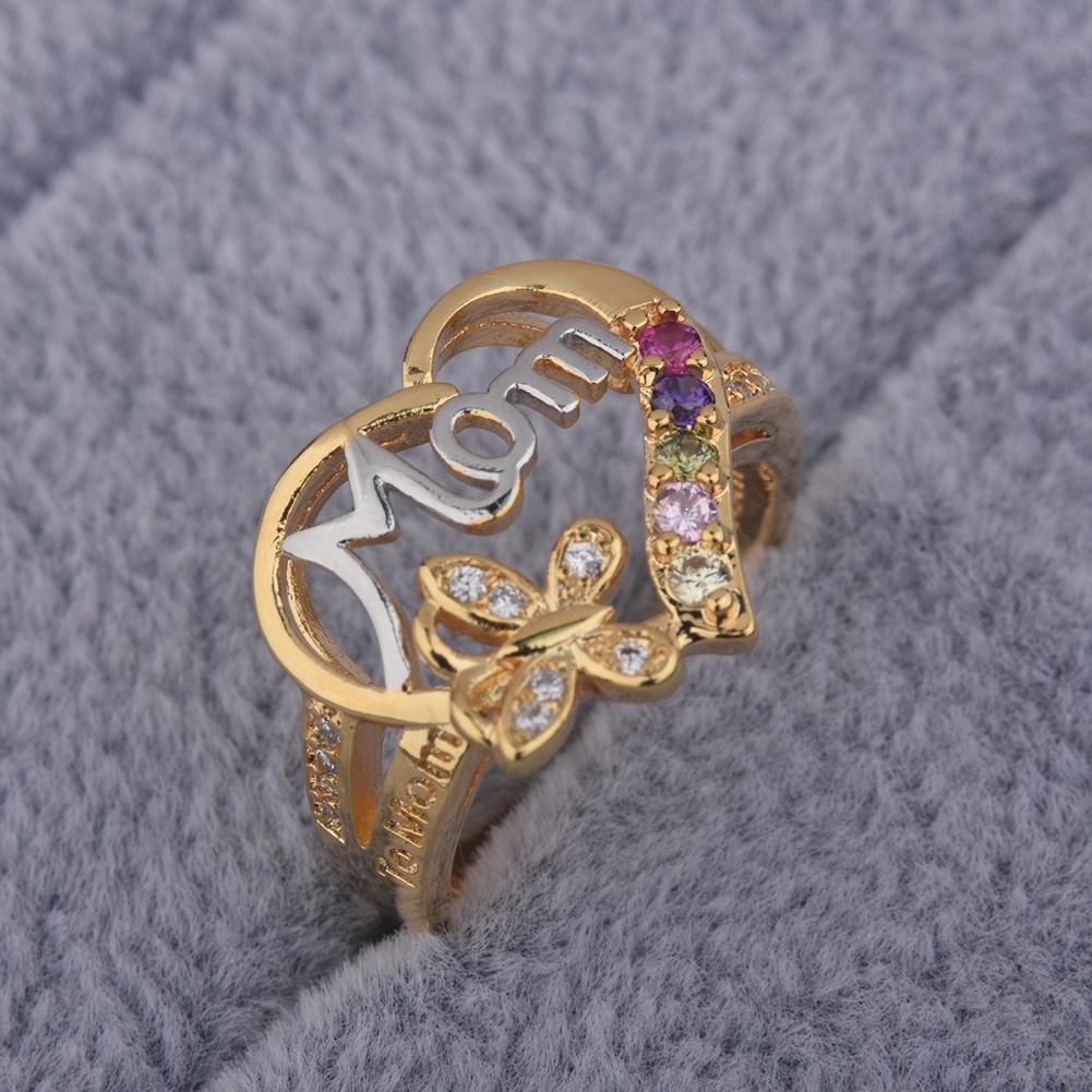 Hu Hu Hu Hu Hu Alat Bantu Pasang Kacamata♡ Cincin Desain Kupukupuhati Hollowtulisan Mom Hias Berlian Imitasi Untuk Wanita Butterfly