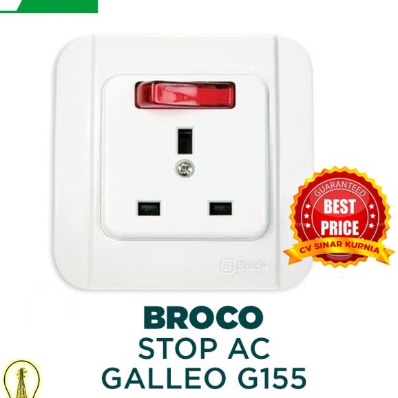 BROCO STOP KONTAK AC GALLEO G155-55S WHITE SOCKET 3P 3PIN BEST SNI