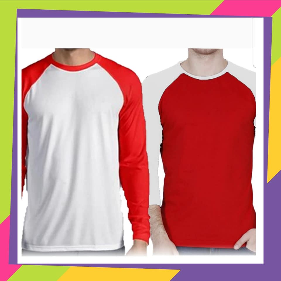 Kaos raglan panjang PUTIH lengan MERAH - Raglan MERAH PUTIH pria - WINSTAR POLOS - KAOS RAGLAN