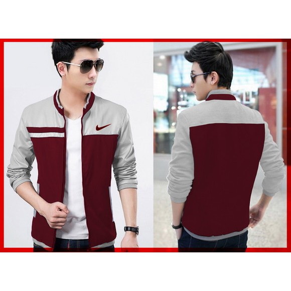 trendy [Jaket Nike AM2 CL] jaket pria babyterry abu kombi marun setok terbatas j01