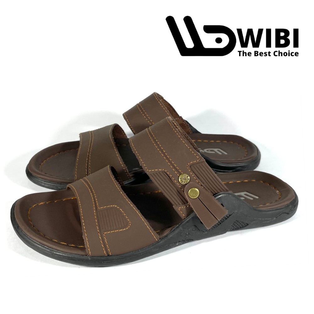 Sandal Slide Pria Cowok Kulit Original WIBI S 22 Sendal Fashion Casual Import Kantor Kerja Santai