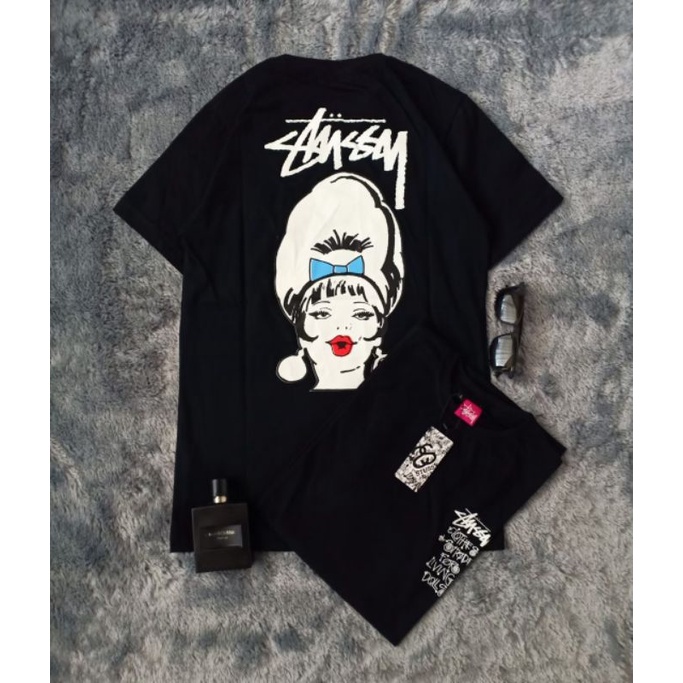 Stussy Kaos Pria Lengan Pendek Hitam