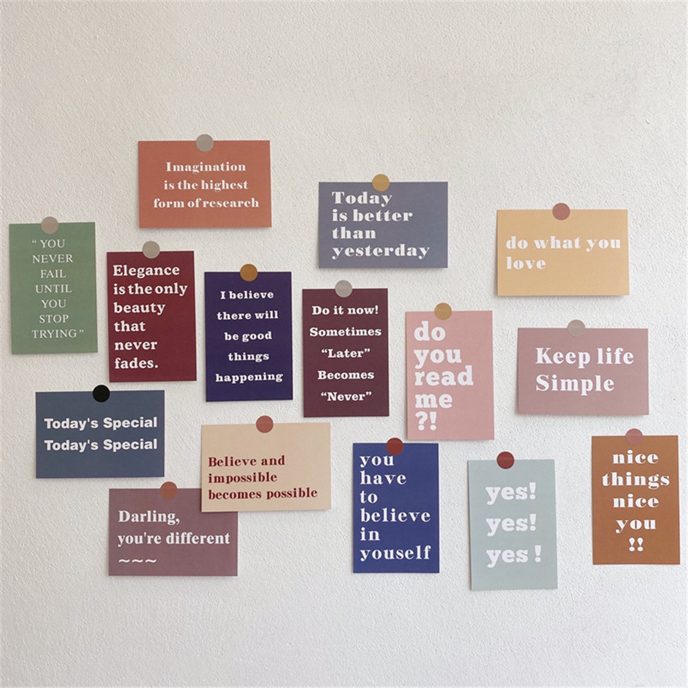 【COD Tangding】15 Pcs/Set IG Text Inspirational Decorative Card Dormitory Bedroom Layout Room Wall Decoration Art Wall Stickers