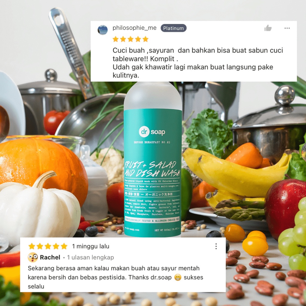 dr soap Fruit + Salad and Dish Wash 1 Liter | Sabun Pencuci Buah Sayur Alat Makan Bebas Minyak Aman untuk Kulit Sensitif
