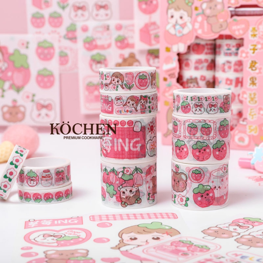 MYKOCHEN.INA Sticker Aesthetic Box SET 10+10+1 Washi Tape Knife Paper Cutting DIY Diary Stiker Decoration Kawaii Cute Estetik Tumblr Lucu Hiasan Buku Catatan Journaling Kertas Scrapbooking Planner Dekoratif Pack Hp Laptop Kartun Stationery Jurnal