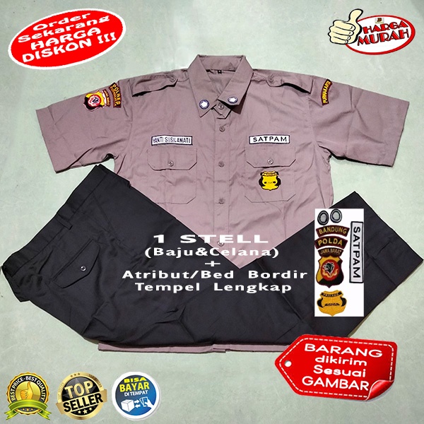 Baju PDH Satpam Coklat Stelan Lengan Pendek Baju Celana / Seragam PDH Satpam Security Coklat Model B