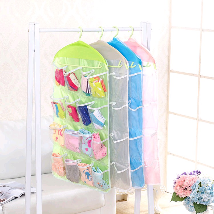 Hanger Organizer Tempat Gantung CD Pakaian Kaos Kaki Serbaguna 16 Sekat