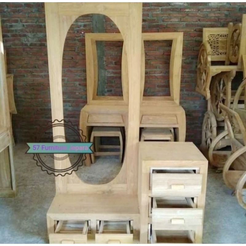 Tolet Meja Rias Laci Kayu Jati Grade A - Meja Rias Oval Jati Mentahan