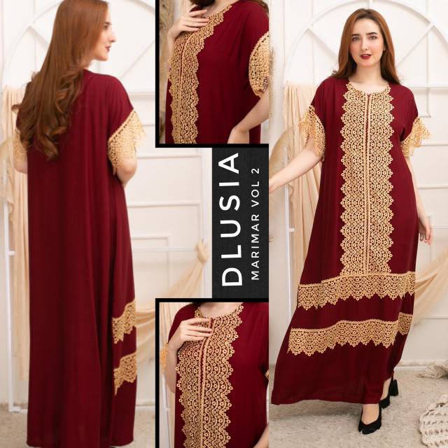 Dlusia Marimar Vol 2 Gamis Arab Renda Rayon Premium Lengan Pendek  Busui Baju Wanita Muslim Kekinian