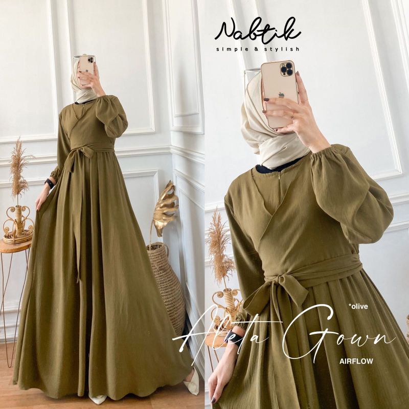 Gamis Muslimah Terbaru Terlaris Kekinian Aleta Gown Crinkle Airflow