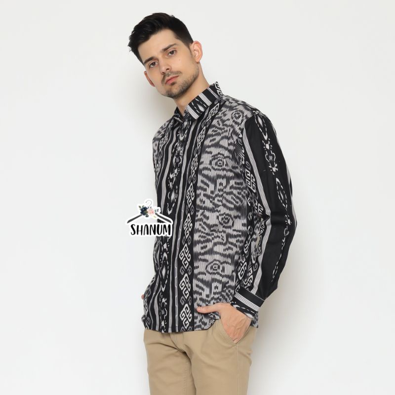 KEMEJA BATIK PRIA LENGAN PANJANG/ KEMEJA PRIA SLIMFIT / KEMEJA KERJA PRIA/ KEMEJA MOTIF SONGET ABU