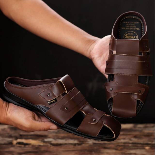 SANDAL KULIT PRIA CEVANY BUSTONG BLACK BROWN TAN KULIT SAPI ASLI ORIGINAL HANDMADE